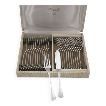 Christofle America, Art Deco 12 fish cutlery, 24 pieces silver-plated metal.