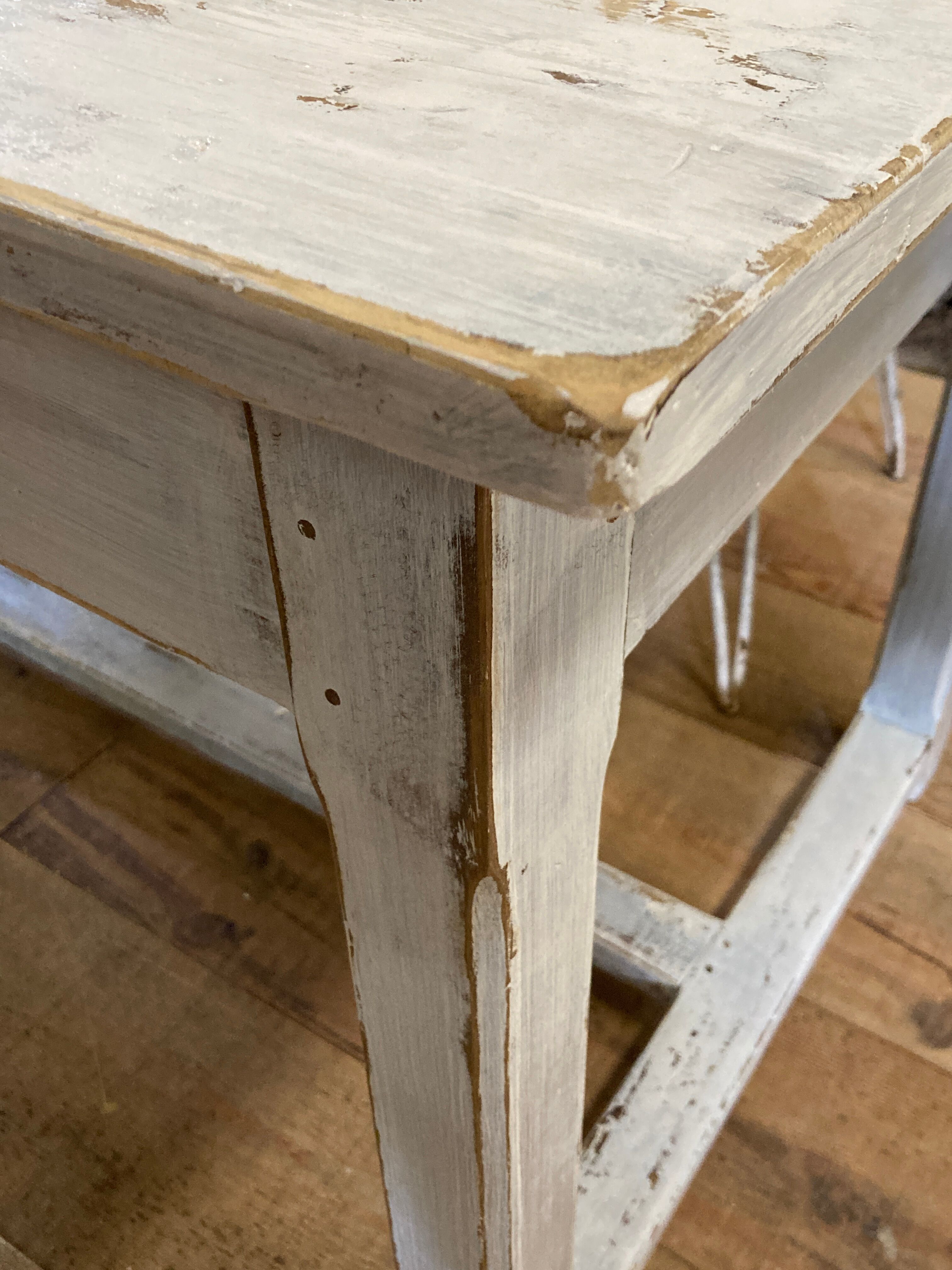 Farmhouse table 6 people white patinated in rectangular solid oak