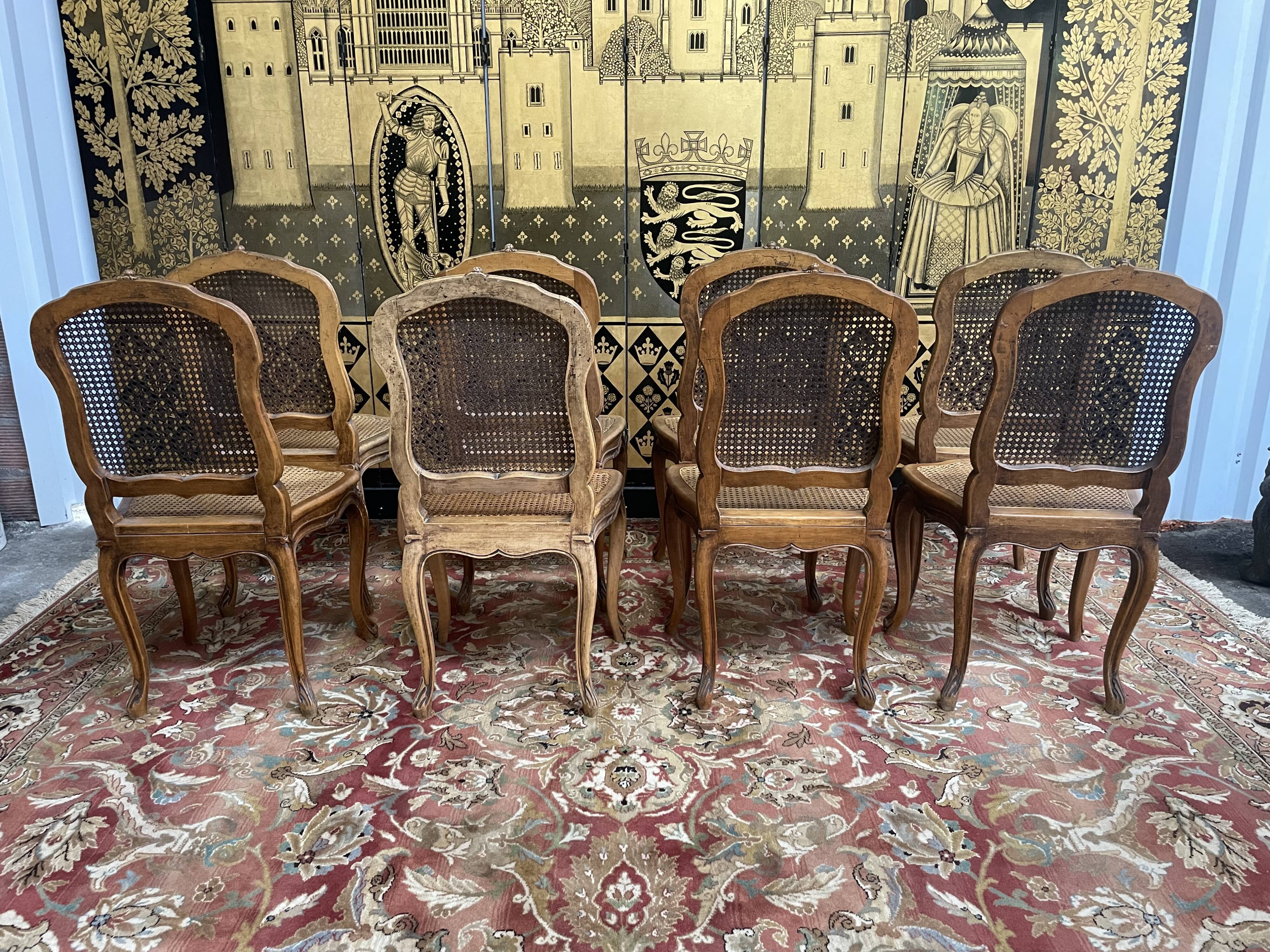 Suite of 8 Louis XV style chairs in canning
