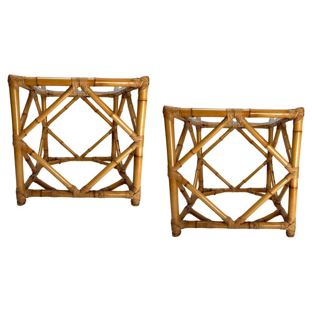 Bamboo and Glass Nightstands attributed to Vivai Del Sud, Italy, 1970s, Set of 2