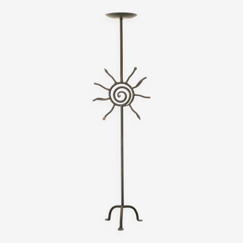 Floor candleholder, cast iron candelabra decorated with a sun, 80s