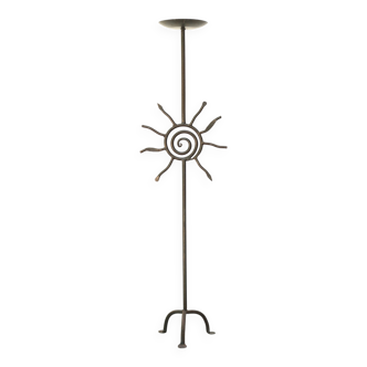 Floor candleholder, cast iron candelabra decorated with a sun, 80s