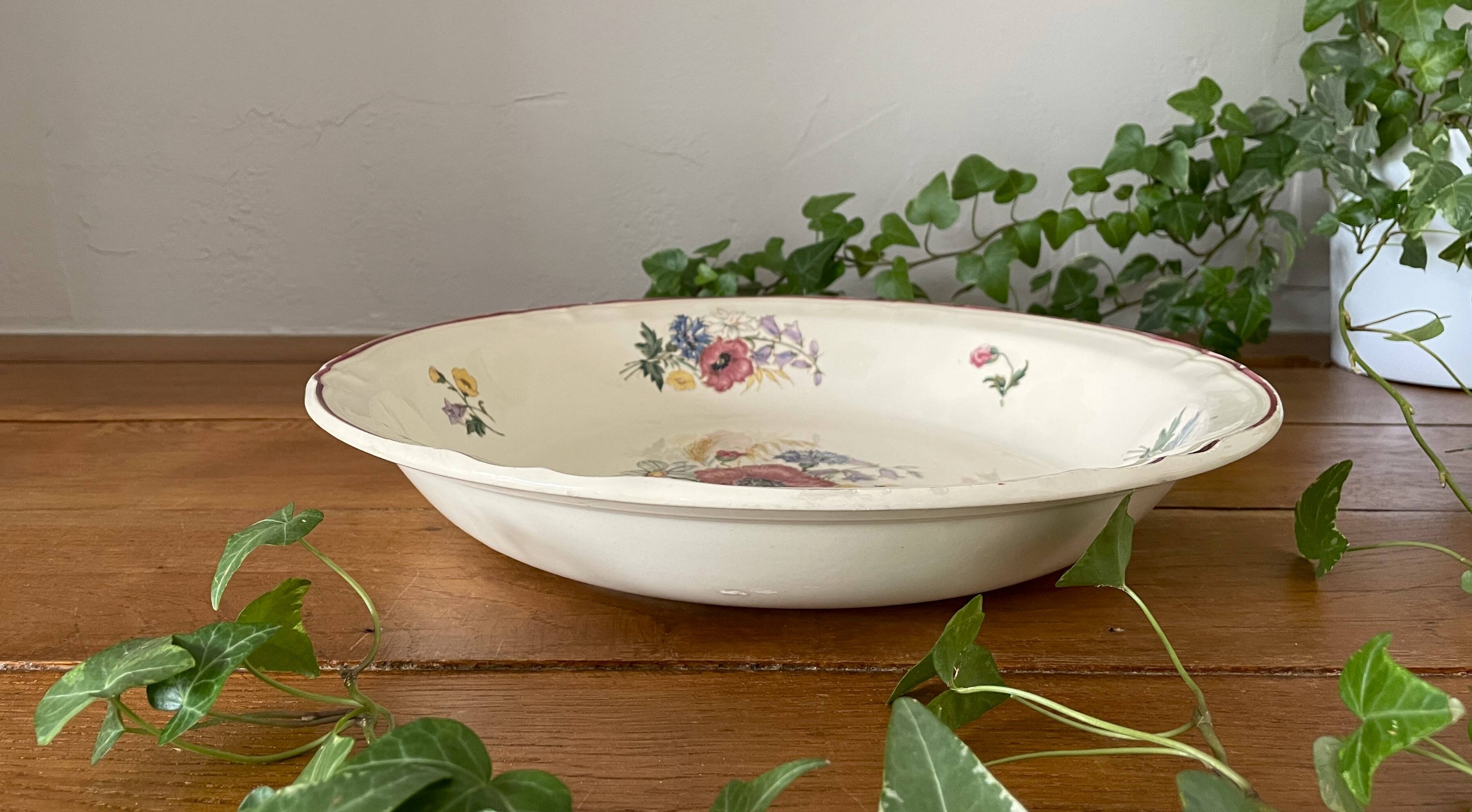 Large antique Sarreguemines earthenware salad bowl