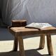 Small stool, rectangular curved accent stool in solid teak.