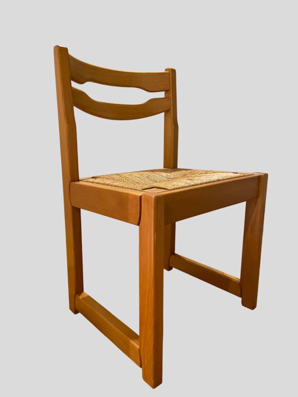 Lot de 4 Chaises Traîneau Vintage en Orme et Paille – Maison Regain –