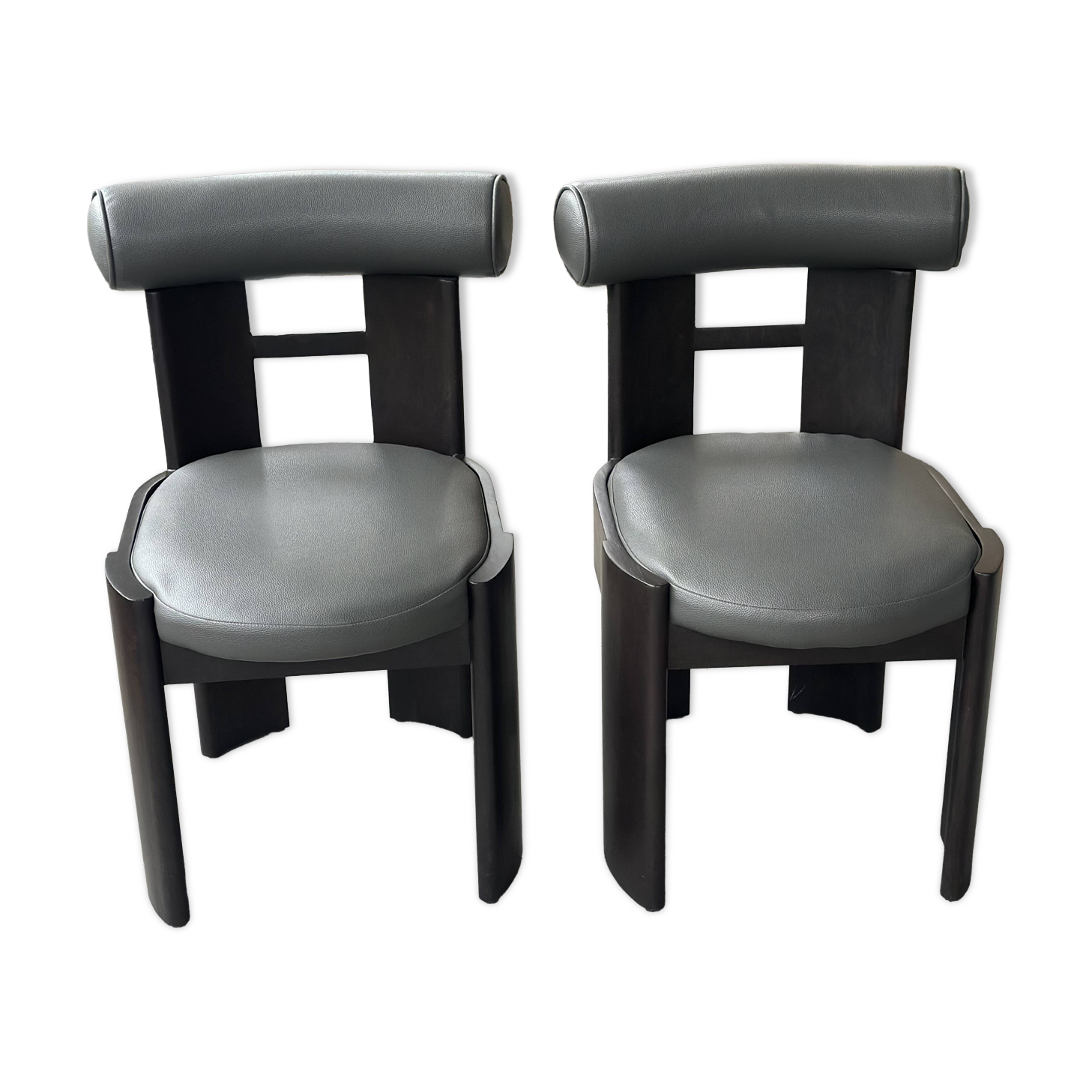 Set of 2 TAHANAN chairs in solid wood and leather, handmade Philippine design.