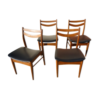 Lot de 4 chaises scandinaves en teck et skaï noir