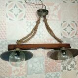 Brass cord wood glass suspension