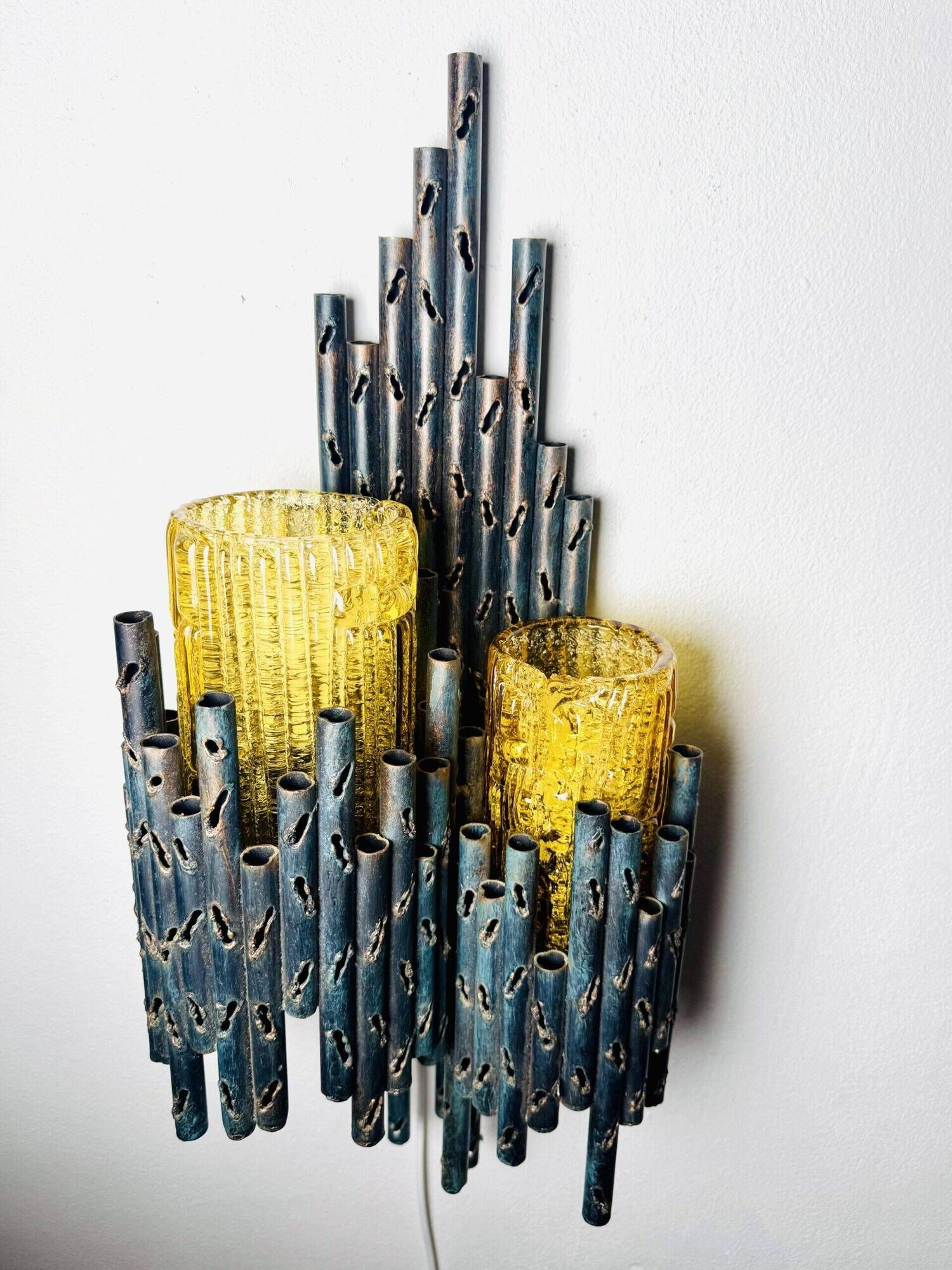 Set Of Double Chalice Brutalist Wall Lamp By Marcel Fantoni, Italy, 1960S
