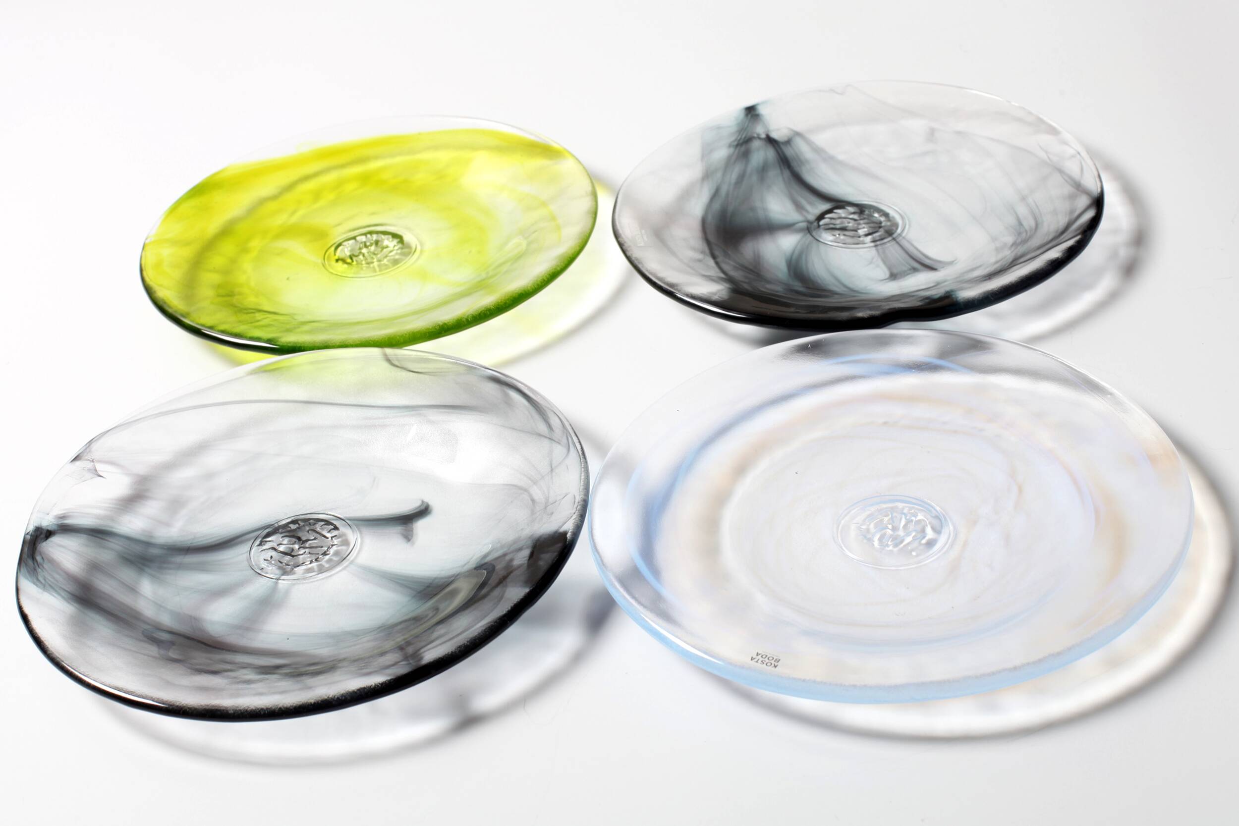 Set of 4 Kosta Boda 'Mine' Glass Dessert Plates by Ulrica Hydman Vallien