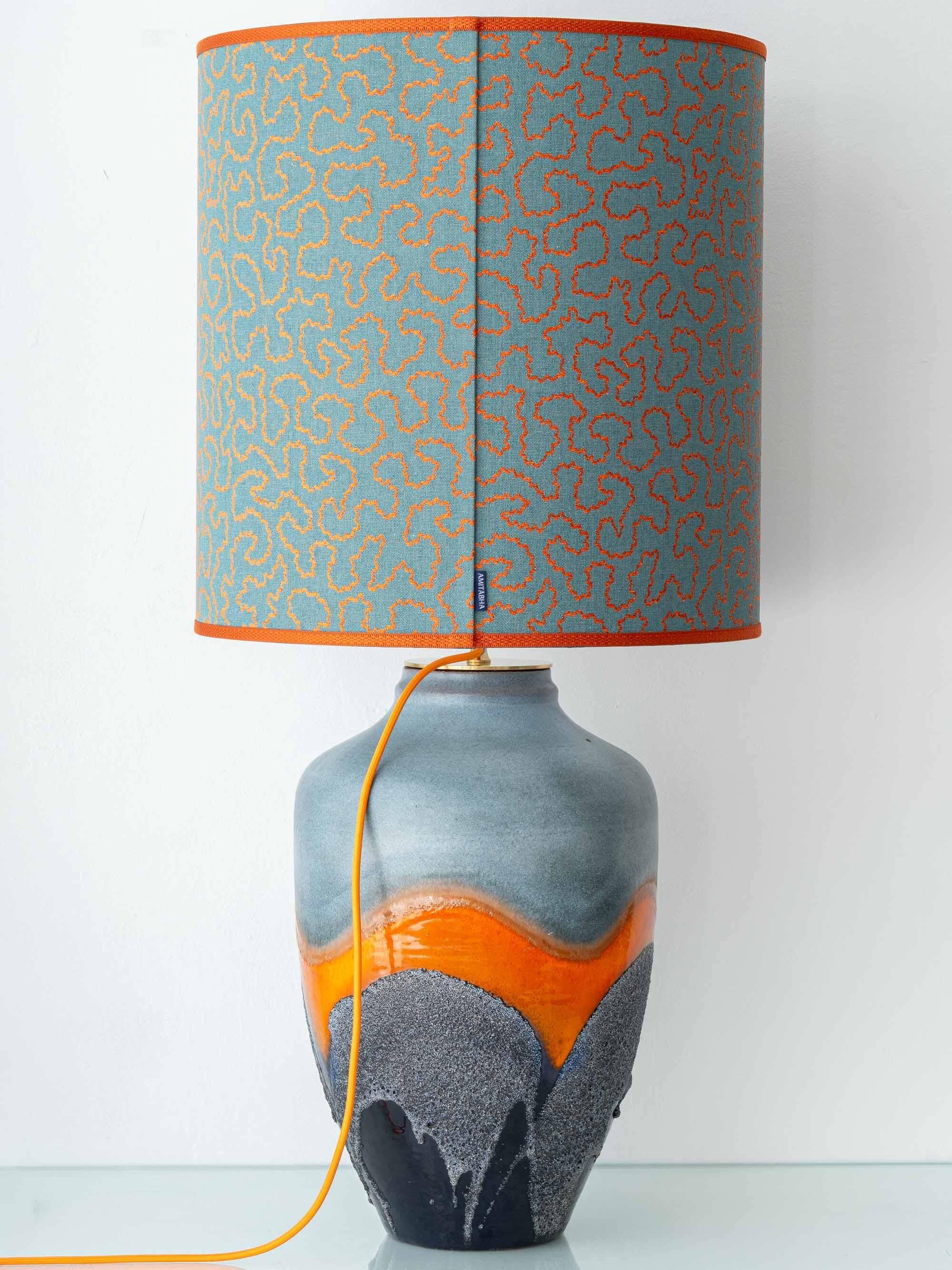 XXL Mid-Century Modern grey and orange ceramic table lamp Carstens Tönnieshof