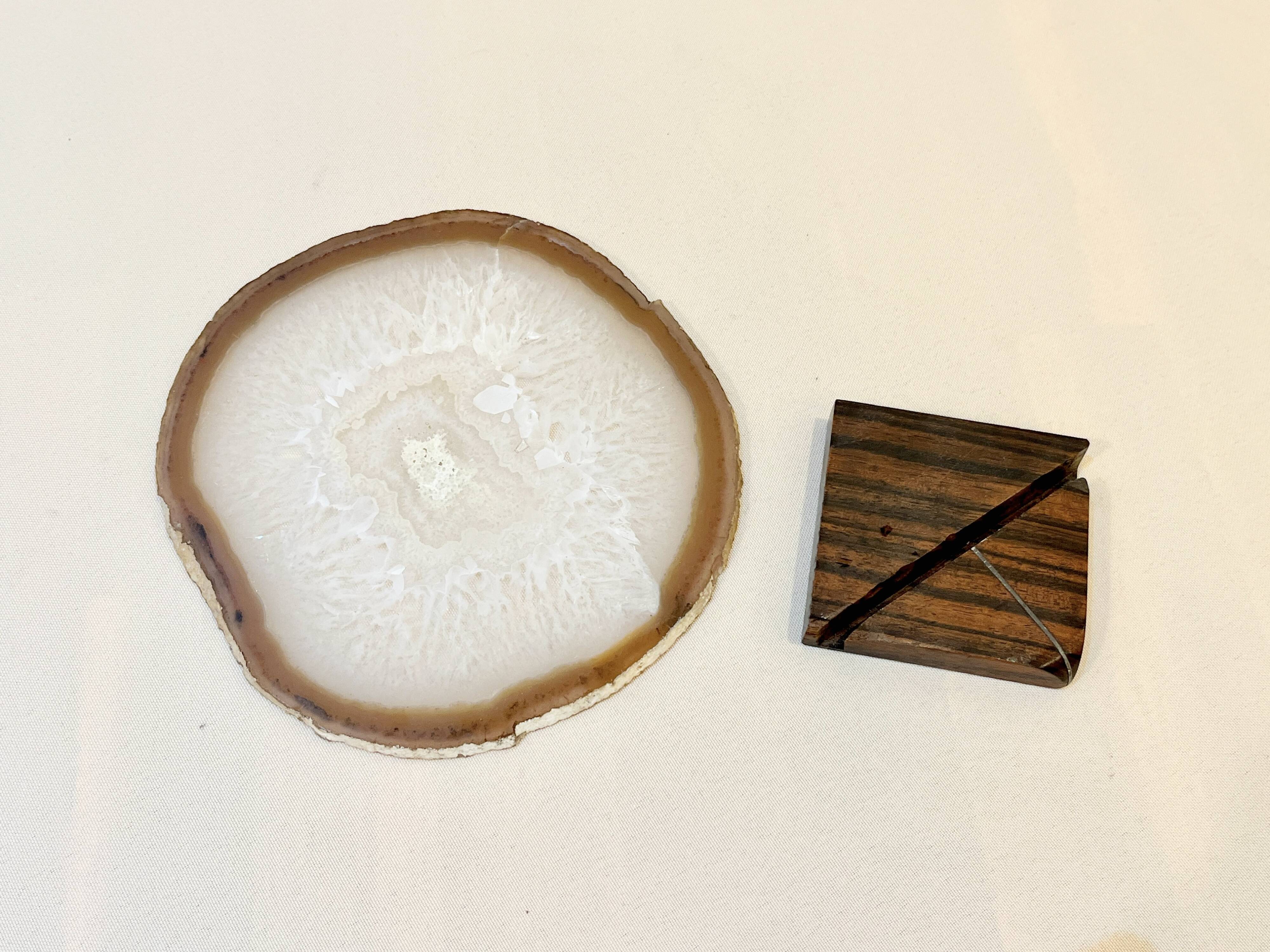 Agate slice on wooden base, 1970s, cabinet of curiosities
