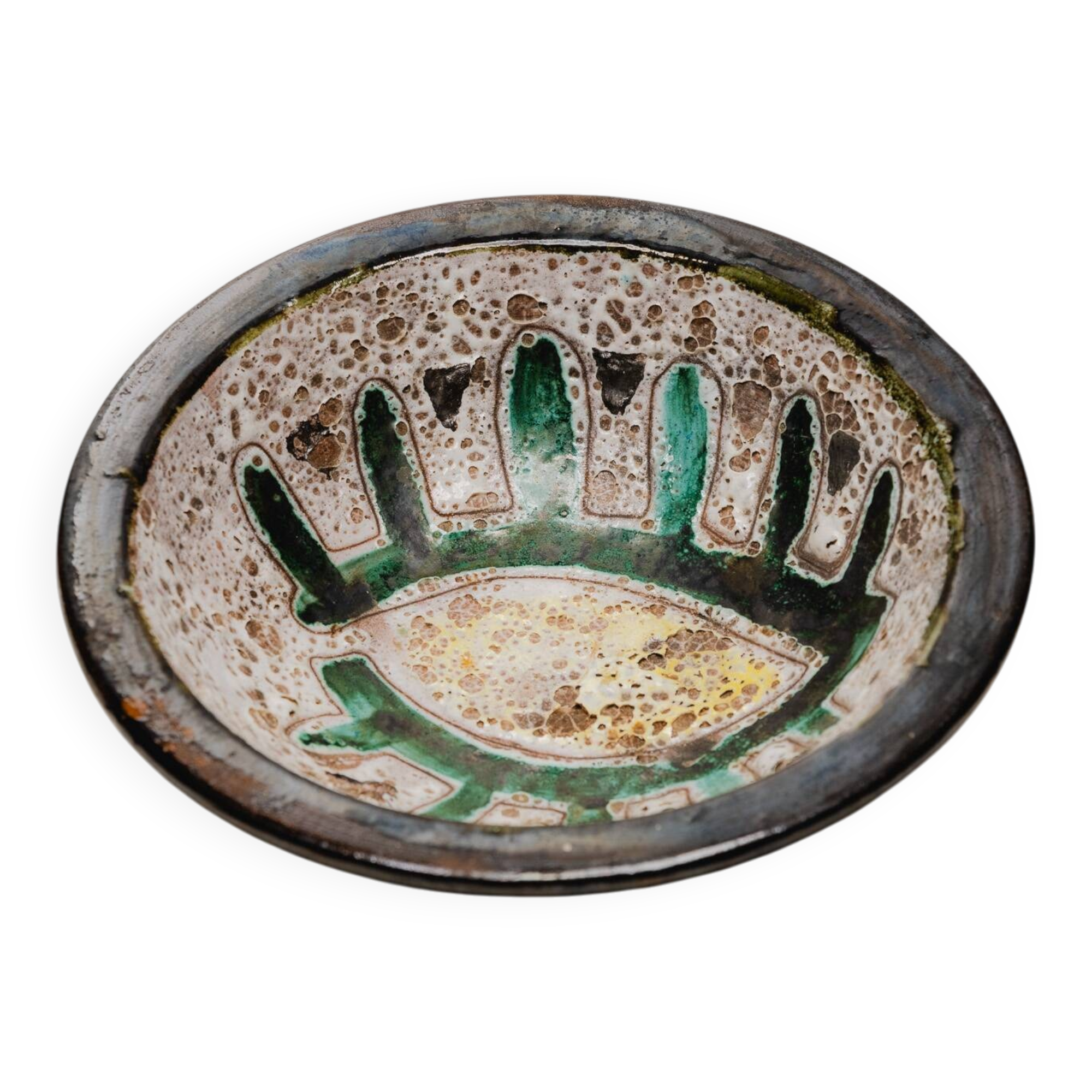 Assiette en céramique émaillée oeil, 1950