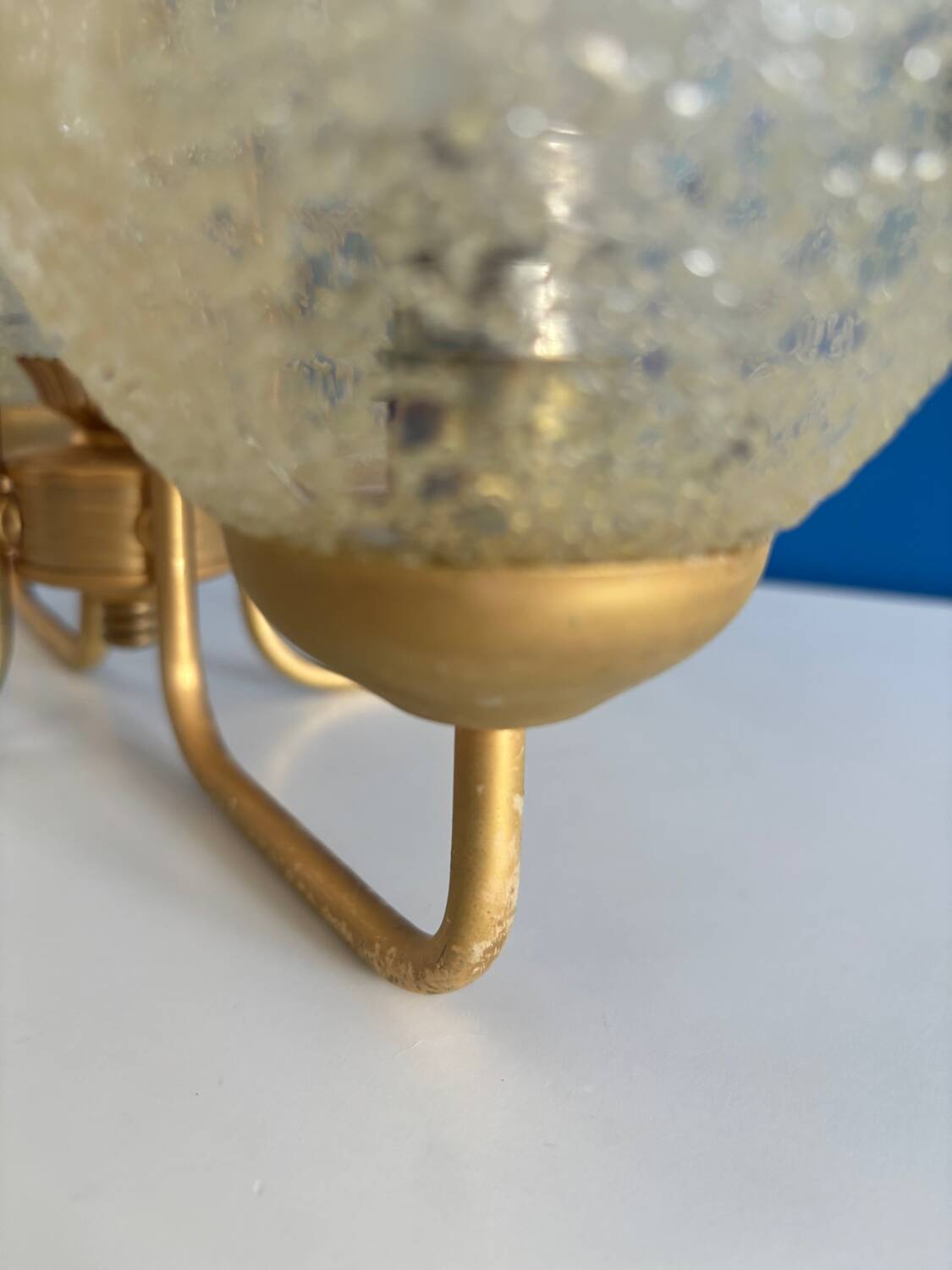 1950s gold pendant light with 4 egg globes