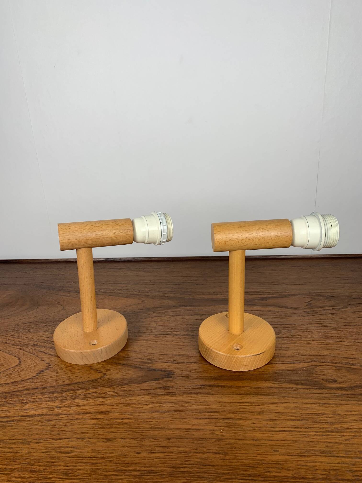 Scandinavian wooden wall light duo, beech, minimalist 1980