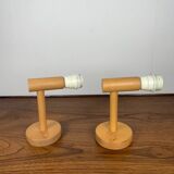 Scandinavian wooden wall light duo, beech, minimalist 1980
