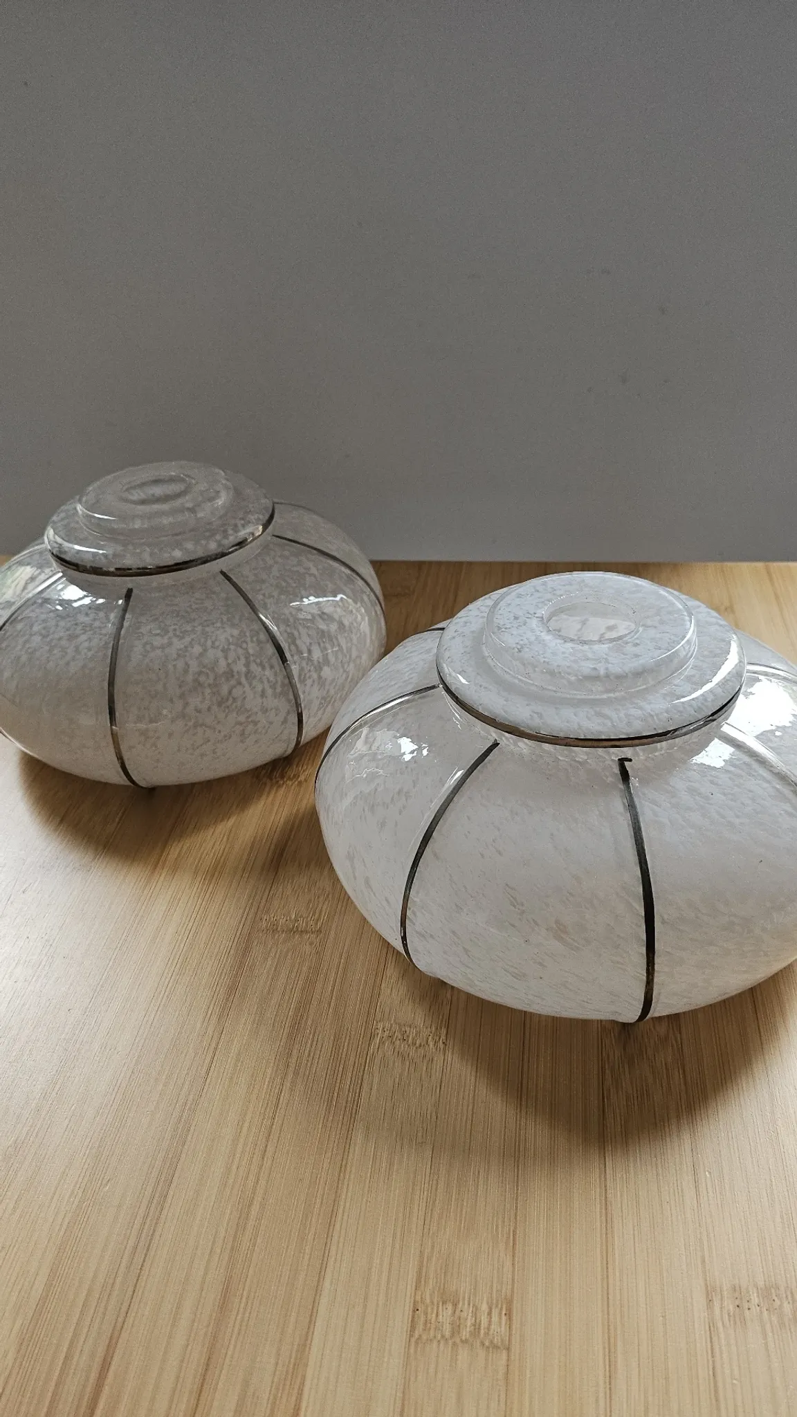 Pair of vintage speckled/marbled glass lamp globes Art Deco