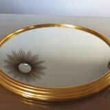 Round mirror tray in 1950s gold metal