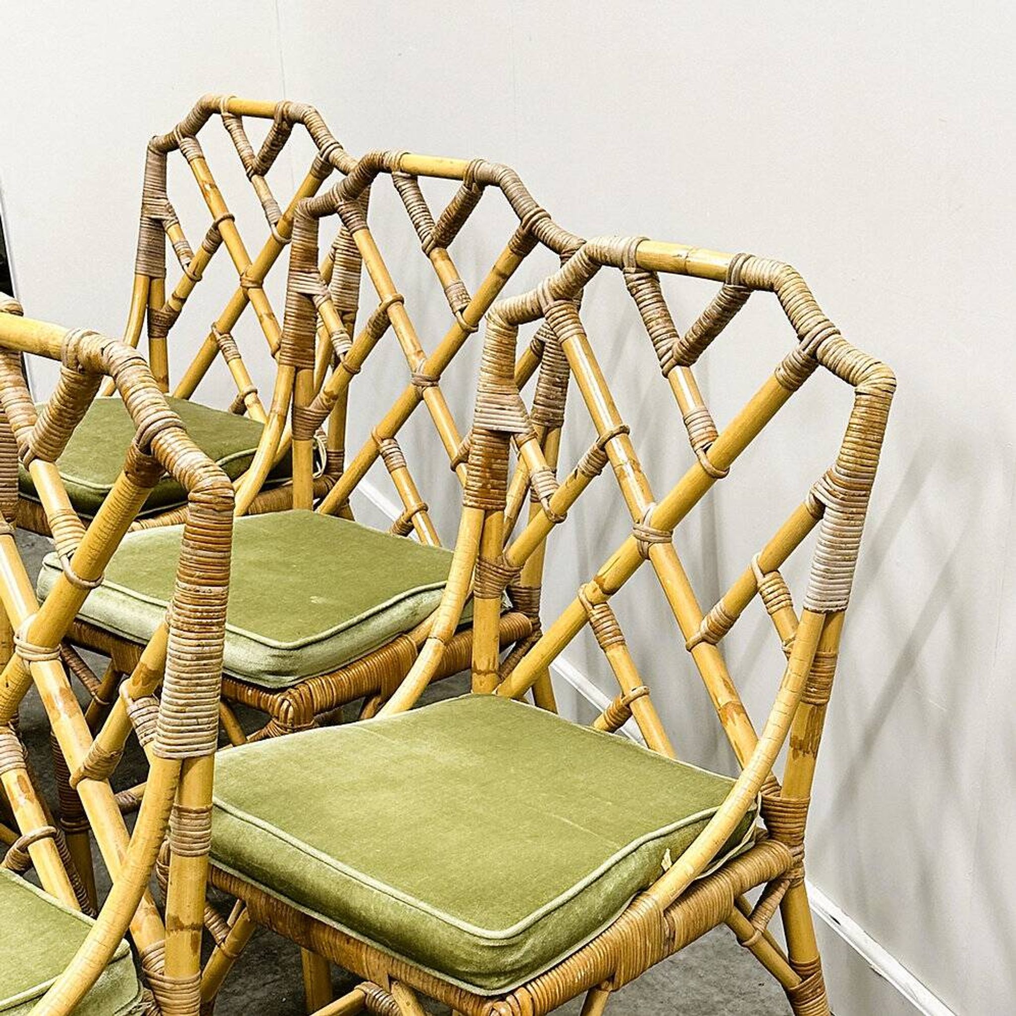 Set of six English "Invincible" bamboo and rattan chairs by Angraves, 1970s