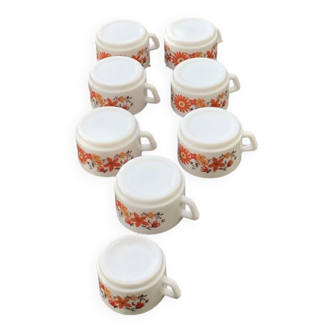 Lot de 7 tasses en opalex ARCOPAL, 6 grandes et une petite vintage 1970, kitchenalia,  collector