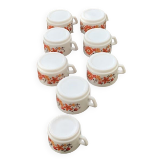 Set of 7 ARCOPAL opalex cups, 6 large and one small vintage 1970, kitchenalia, collector