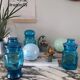 Set of blue glass jars