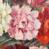 Grande Huile sur Toile « Bouquet de Pivoines » de P. Dolzan – 1930
