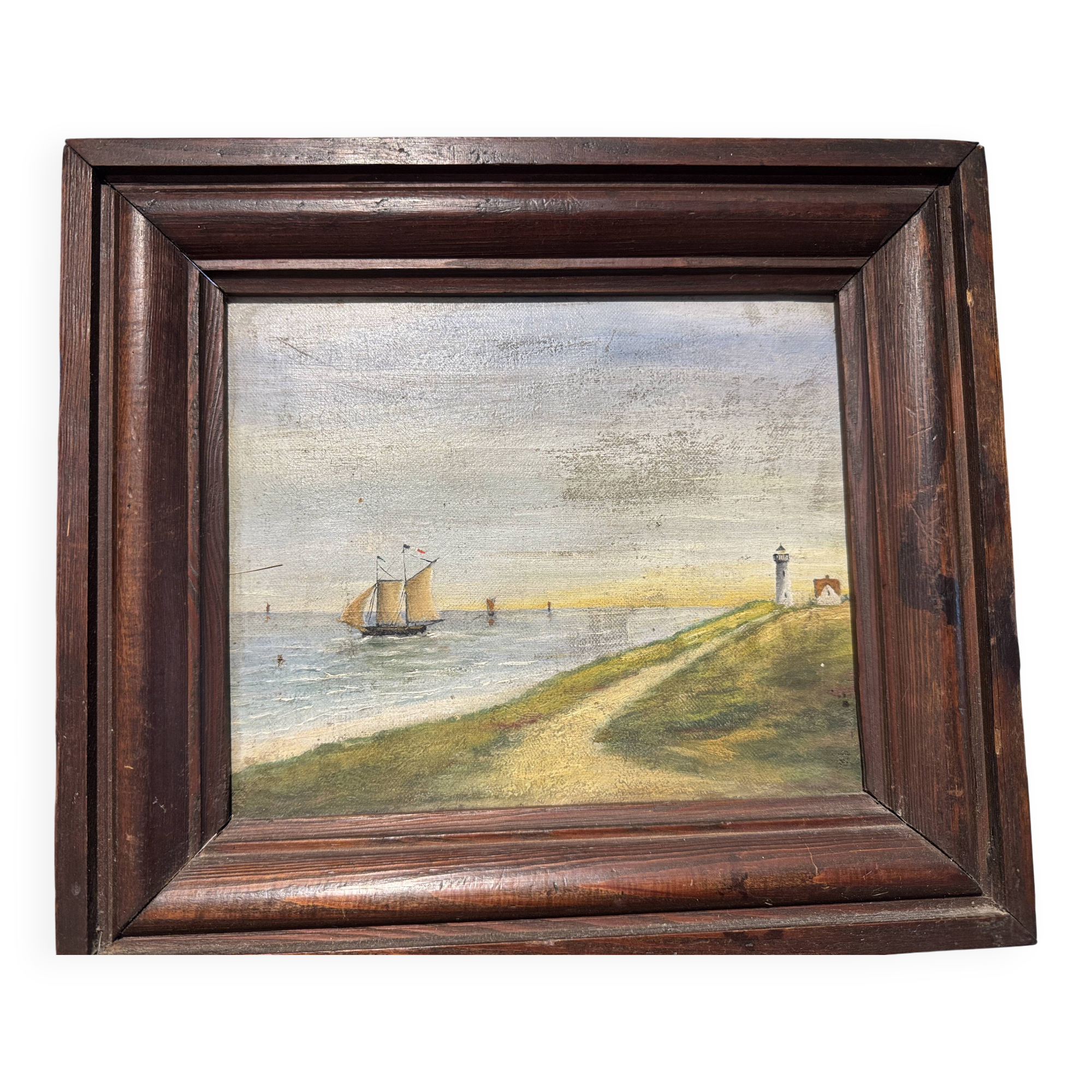 Old marine painting, oil on canvas.