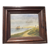 Old marine painting, oil on canvas.