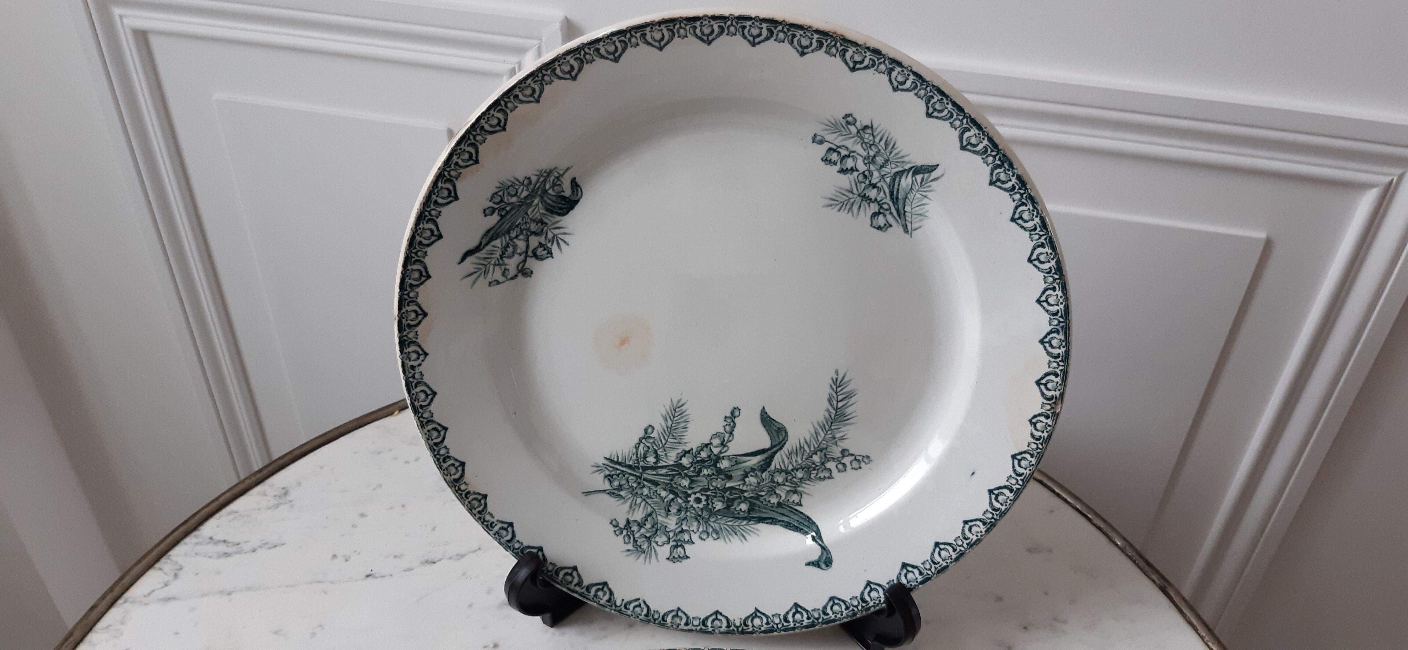 Duo of dishes Saint-Amand Terre de Fer, model Muguet, XIXth