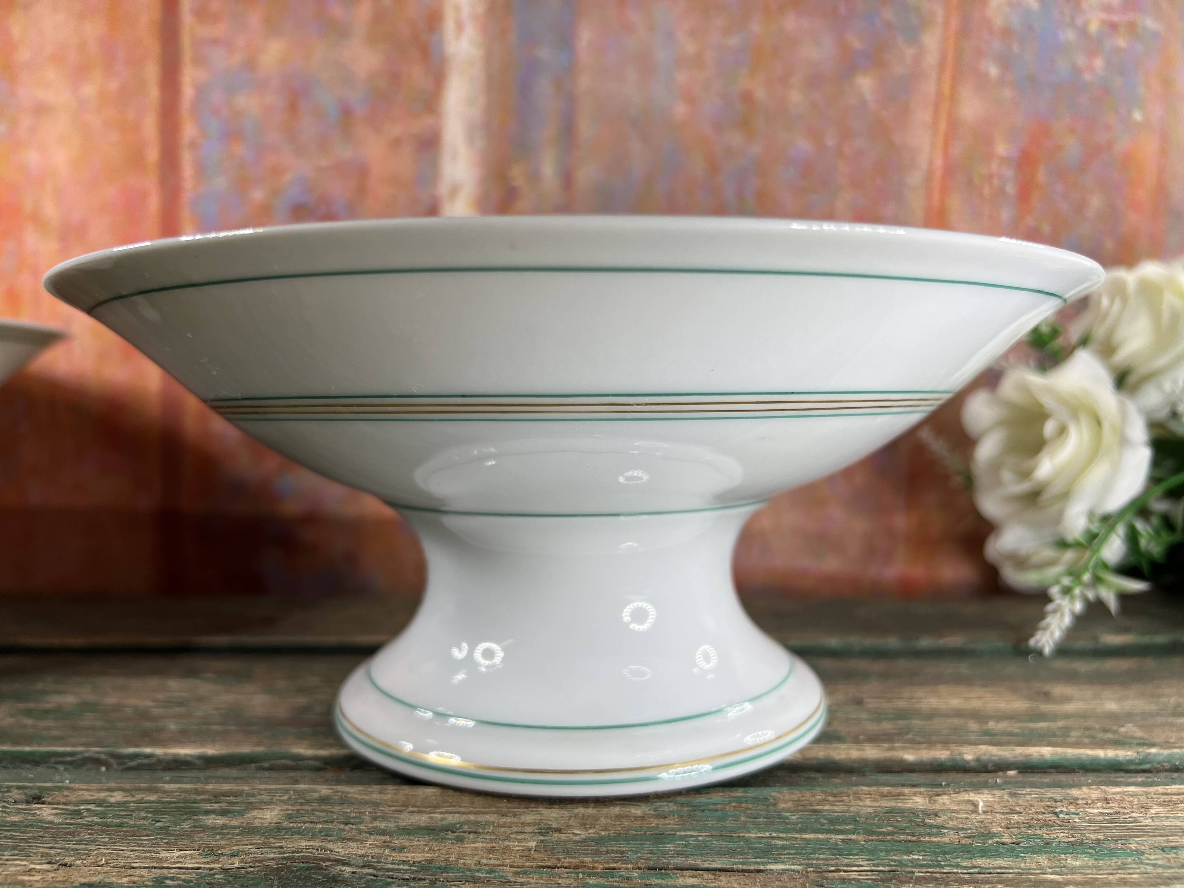Pair of 2 white and green porcelain compote bowls