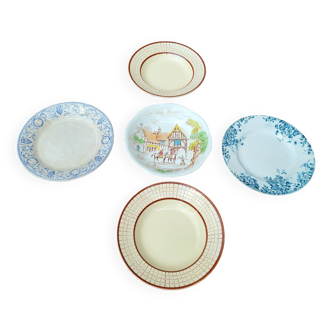Set of 5 variegated plates Gien, Longchamp and Terre de Fer