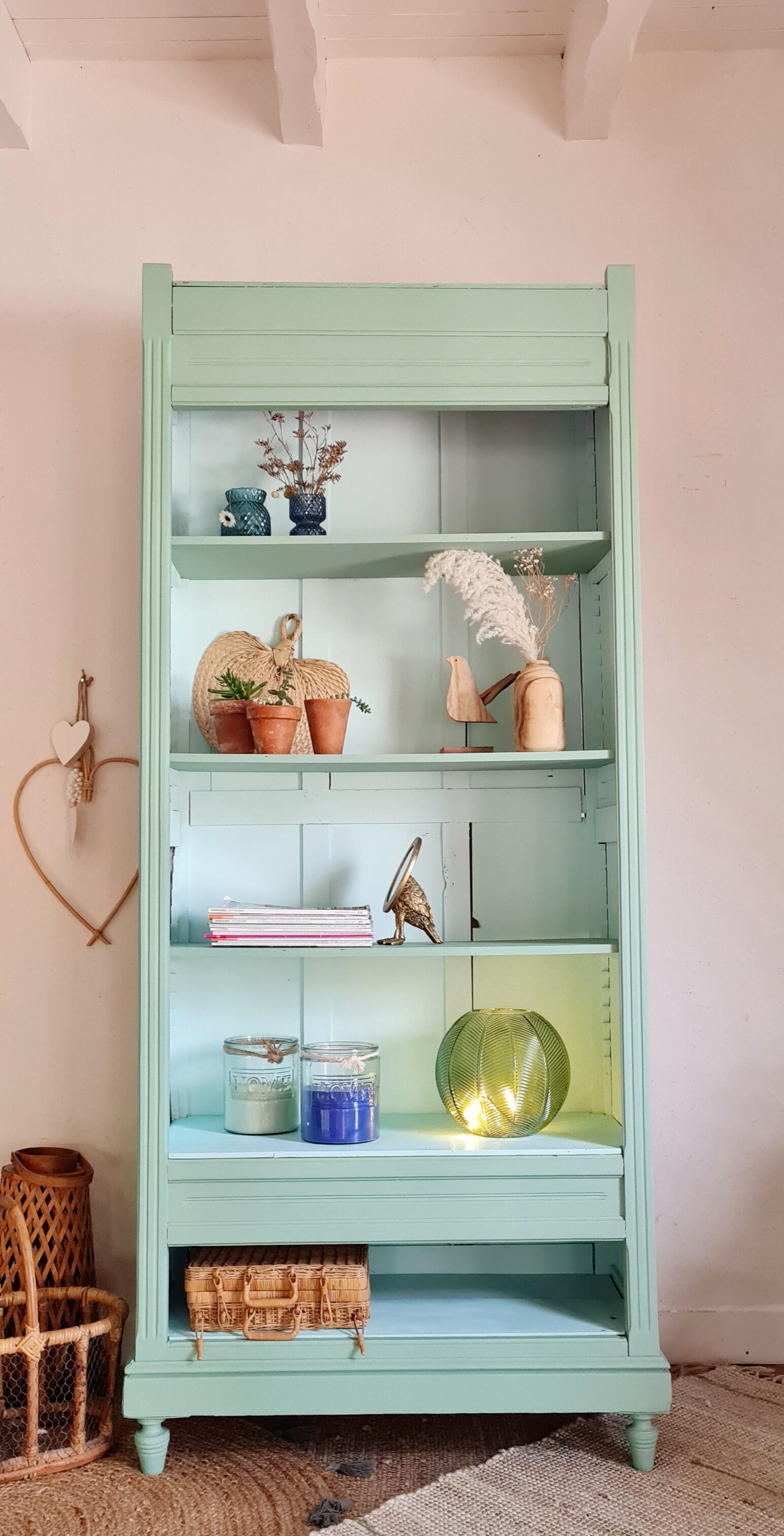 Green bookcase cabinet