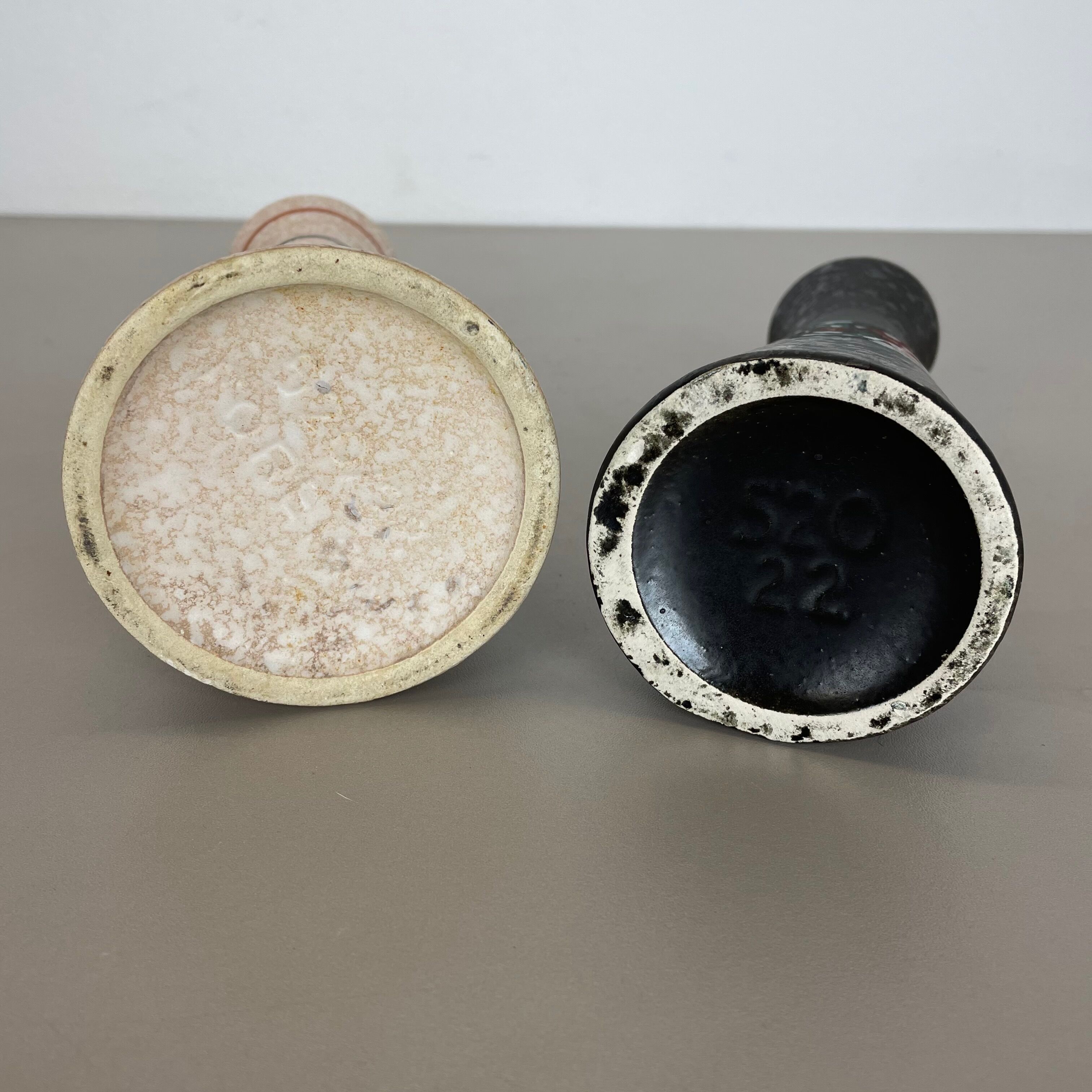 Set of Two Pottery Fat Lava Vases "Multi-Color" by Scheurich, Germany, 1970s