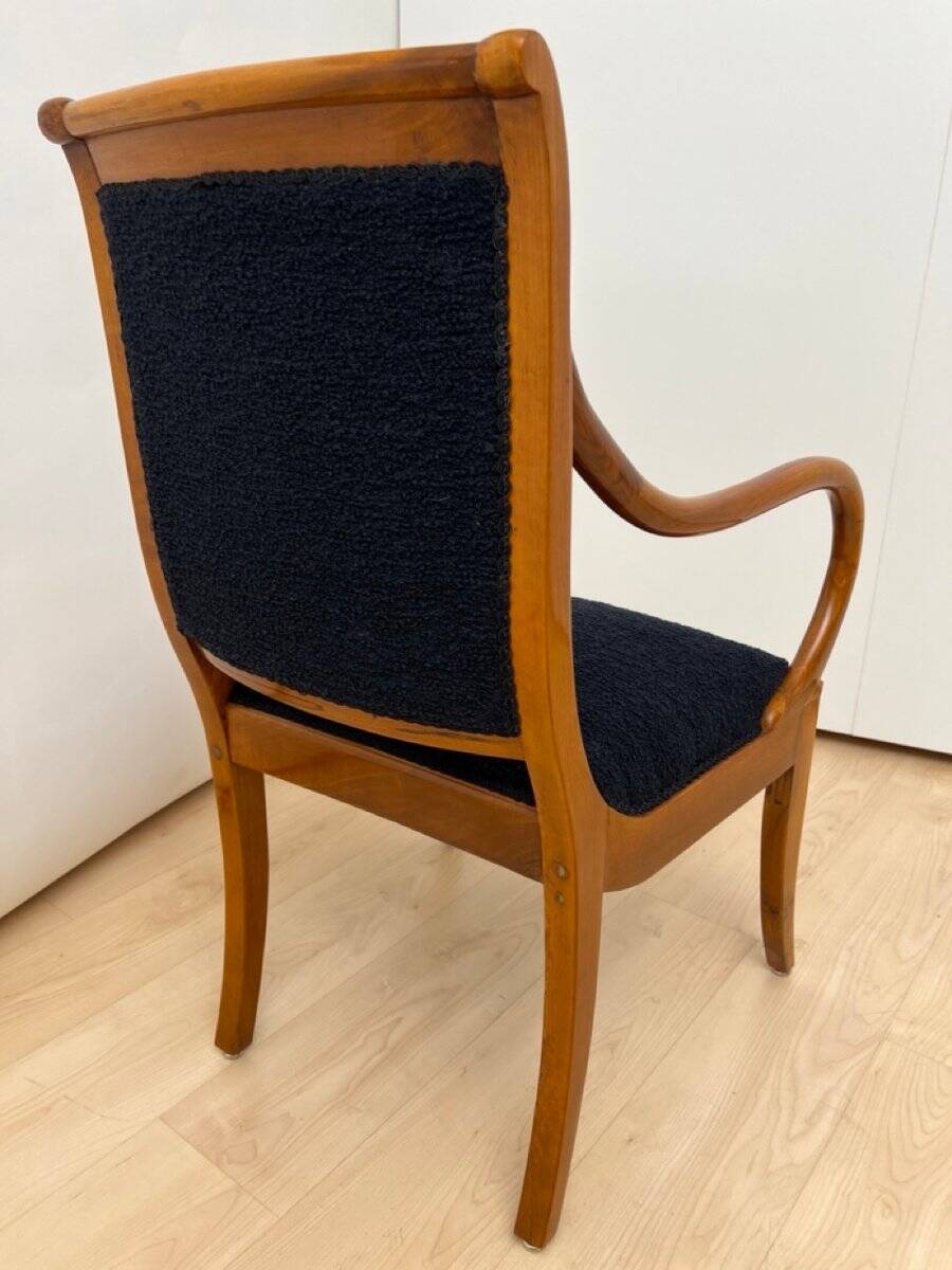 Biedermeier Armchair in Walnut & Black Boucle, South Germany, 1835