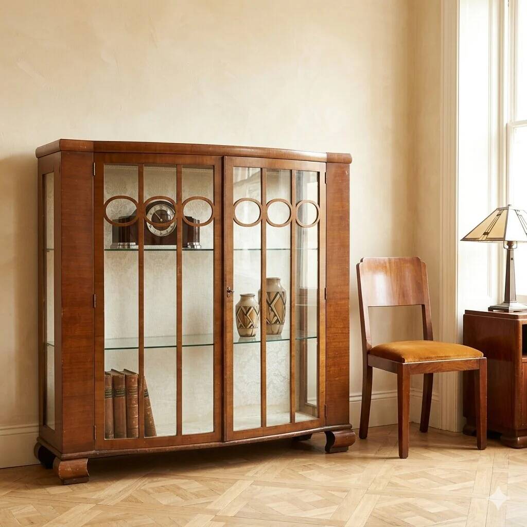 Antique Art Deco display cabinet in mahogany veneer, Italy, 20th century