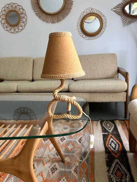 Table lamp rope and raffia