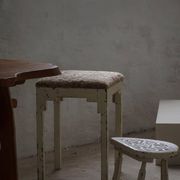 A pair of antique Danish stools, seats in lambswool, late 19th century.