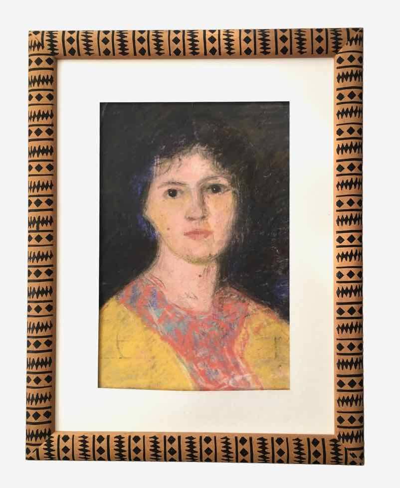 Old pastel portrait of young woman from the 1930s