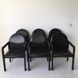 Six fauteuils en cuir noir et bois Bulo