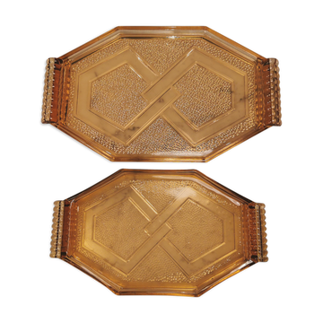 Lot de 2 plats anciens art déco en verre