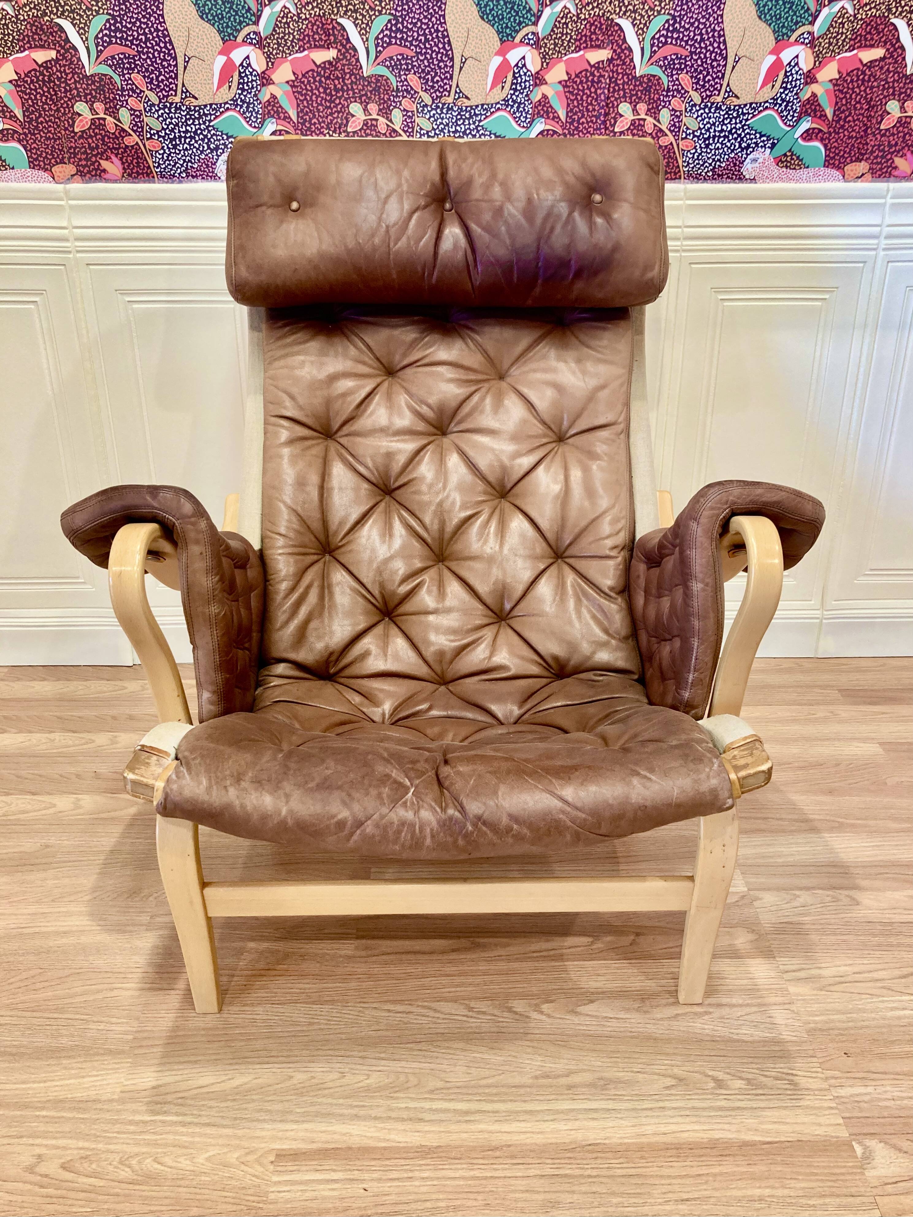 "Pernilla" leather armchair "Bruno Mathsson" 1960.