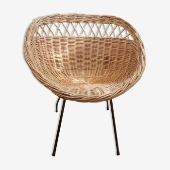 Vintage rattan basket armchair 50s