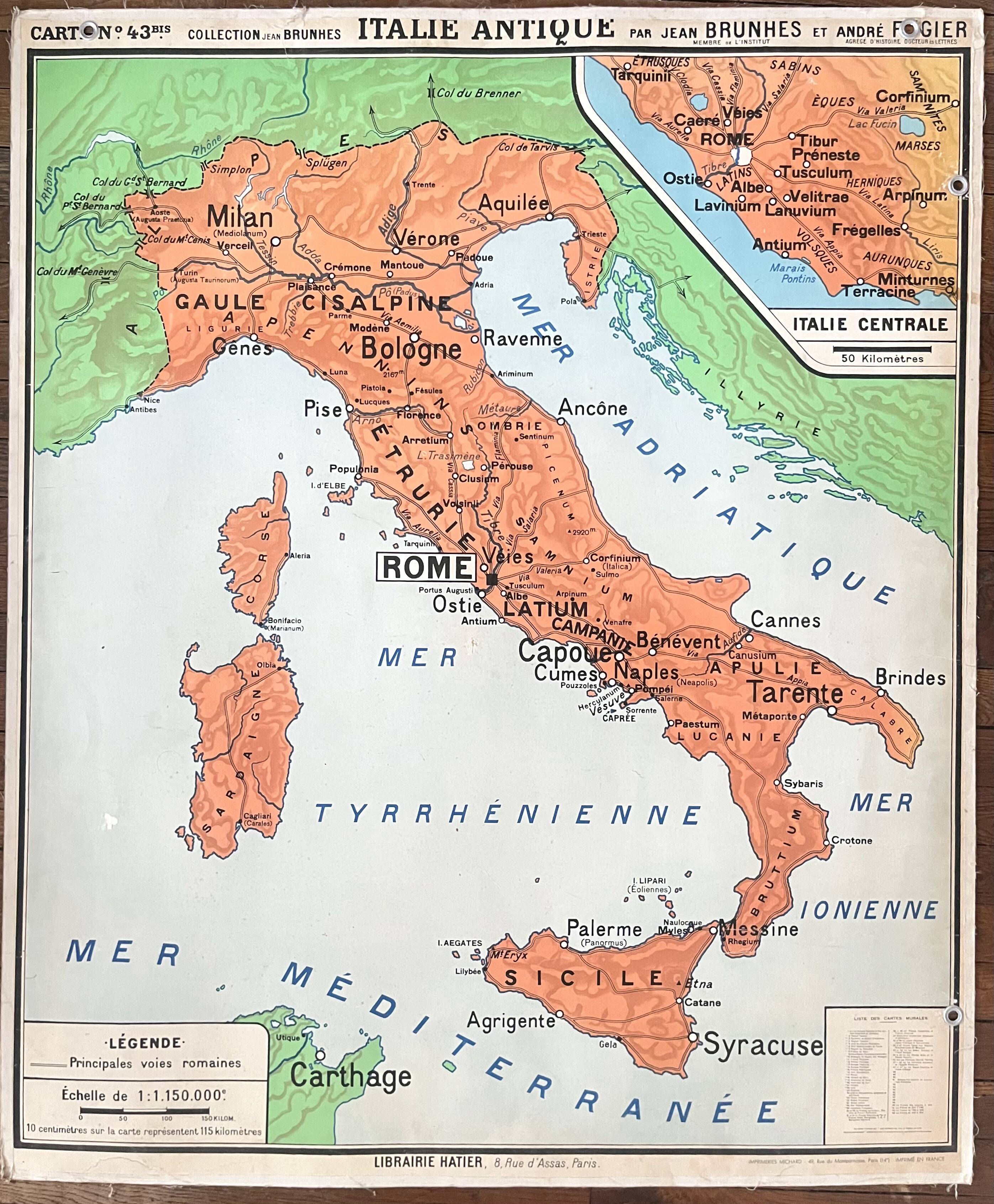 Old school map Hatier Brunhes 43, 1940 - Greece and ancient Italy