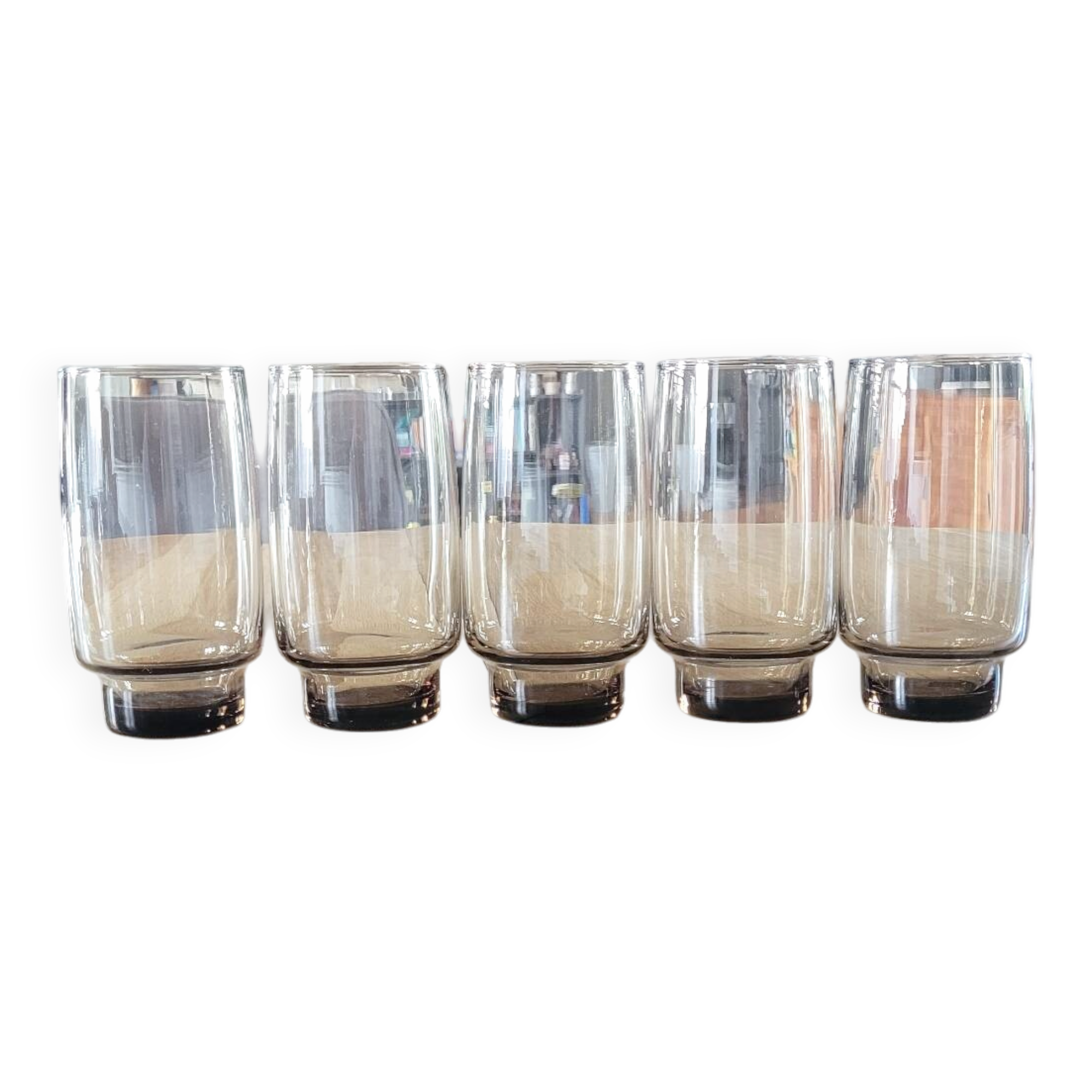 5 verres à eau  vintage en verre fumé