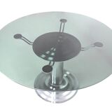 Chromed Metal Dining Table with a Round Tempered Glass Top, Italy