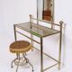 Coiffeuse vanity vintage en laiton avec tabouret
