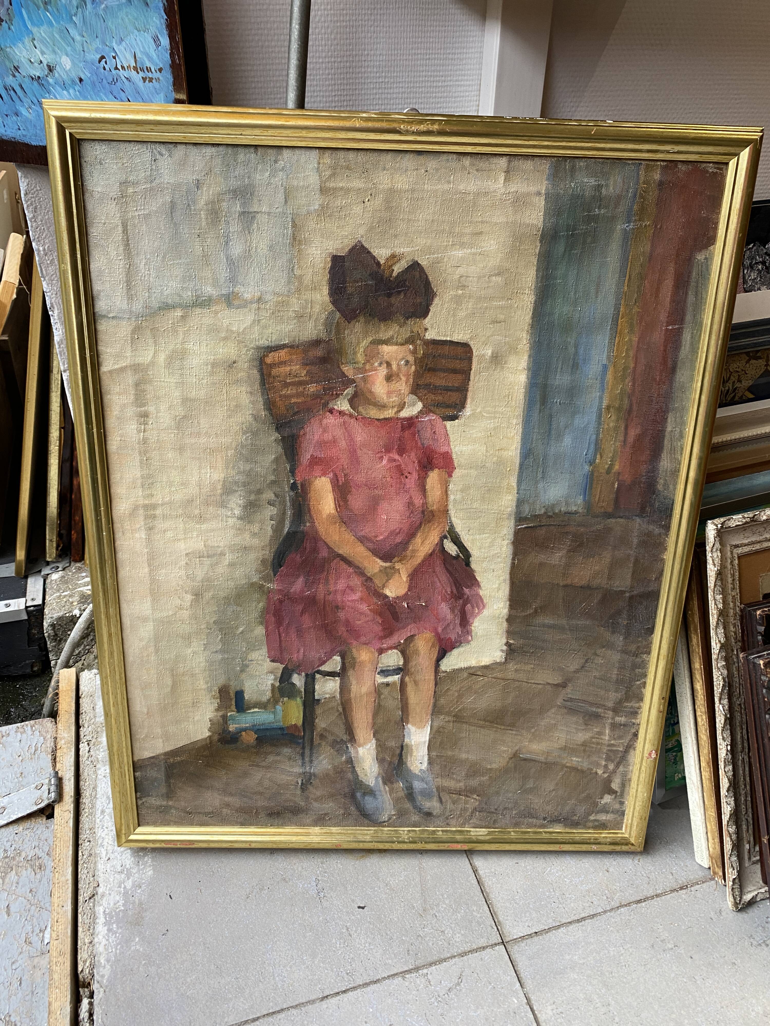 École russe XX siècle fillette assise