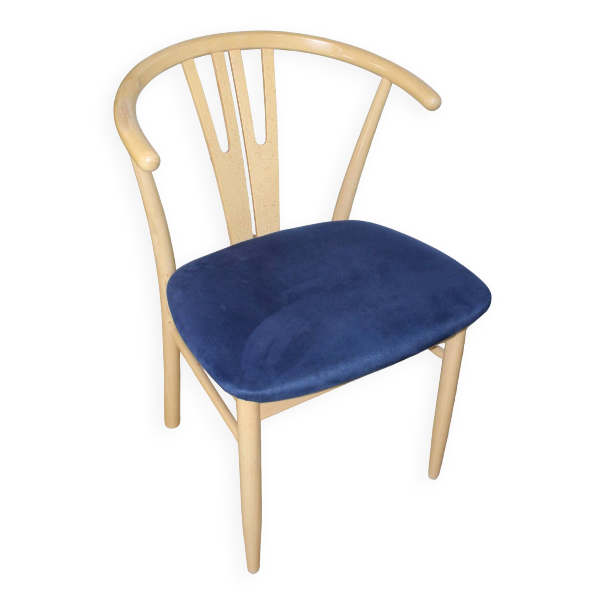 Vega chair by Reydeberg blue alcantara top light oak frame 1990 Denmark