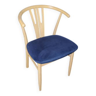 Vega chair by Reydeberg blue alcantara top light oak frame 1990 Denmark